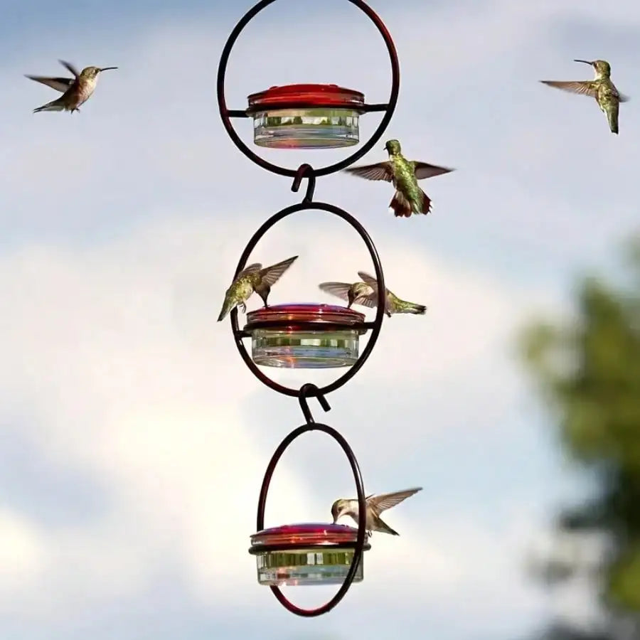 3pcs Metal Hanging Hummingbird Feeder With Red Glass Bottles, Transparent Design & Perches - No Electricity/Battery Needed