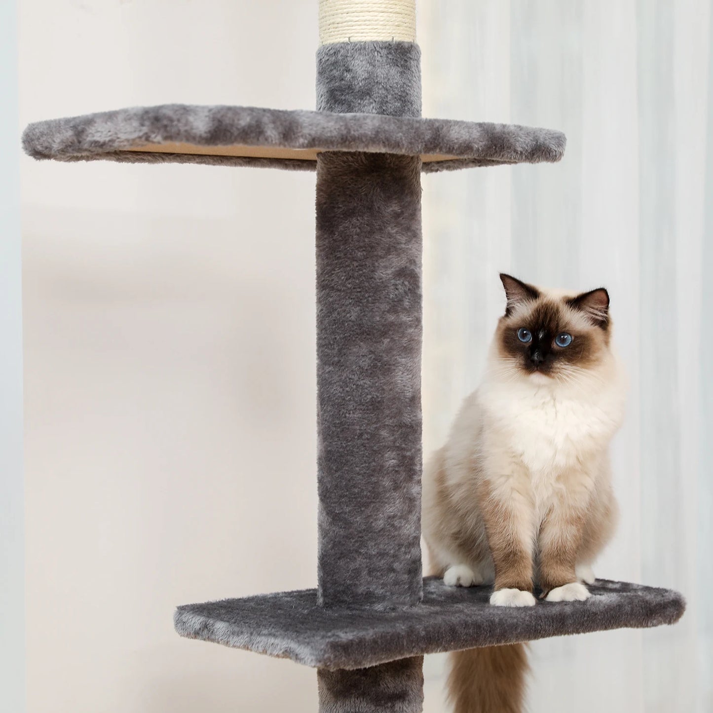 Adjustable Floor-to-Ceiling Vertical Cat Tree Tower Stable Tall Cat Climbing Tree Cat Kittens Cat Toy Suitable for Indoor Cats