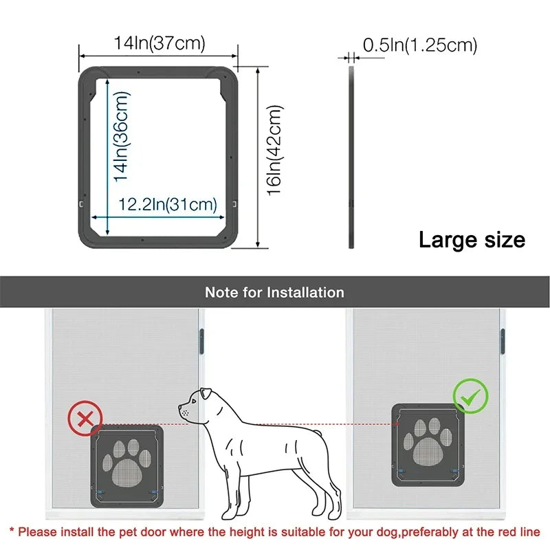 4-Way Lockable Plastic Pet Big Dog Cat Door for Screen Window Safety Flap Gates Pet Tunnel Dog Fence Free Access Door for Home