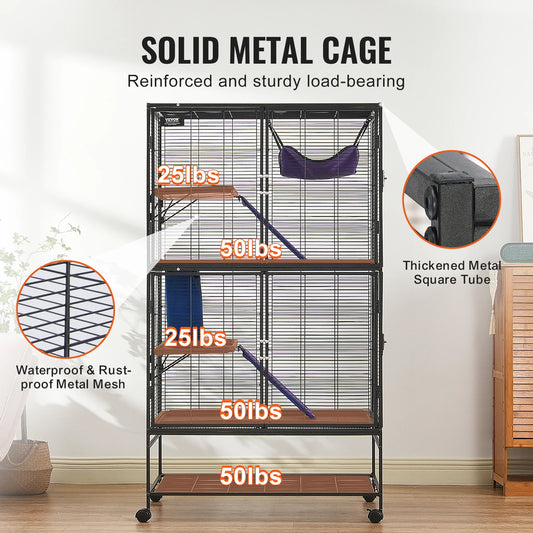 VEVOR 64.6" Rolling Metal Ferret Cage Large 4-Tier Critter Nation Cage Small Animal Cage for Pet Rats Hamster Guinea Pig Chinchilla