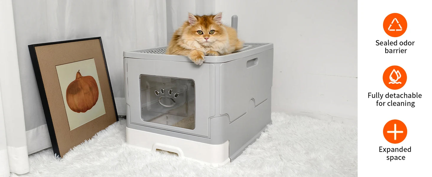 4-Style Cat Litter Box with Lid Large Kitty Litter Box Enclosed with High Sided Enclosure Scoop Non-Sticky