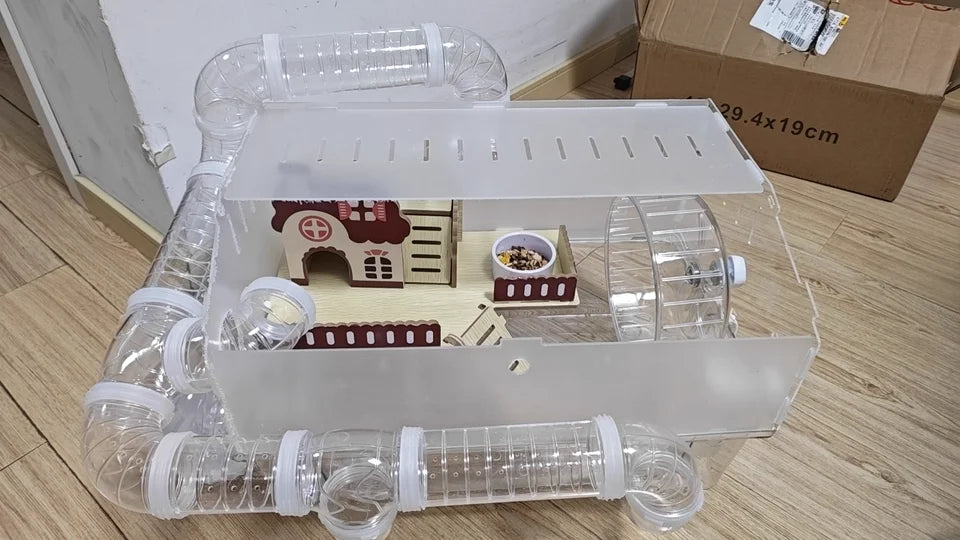 Transparent Acrylic Hamster House, with Tunnel,