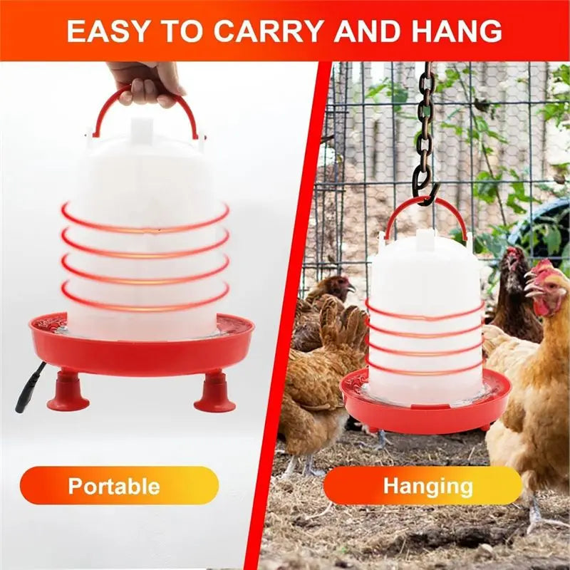 Auto-Fill For Winter Heated Chicken Waterer 3L Heater With Leg Support, 35W Heating Poultry