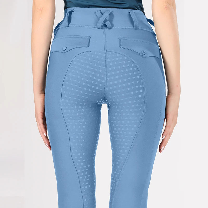 MXLLINA White Horse Riding Pants Women Equestrian Breeches Full Seat Silicone Competition Leggings Anti-pilling Sports Tights