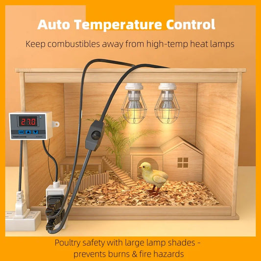 Thermostatic Brooding Heat Lamp for Chicks, Reptile & Farm Animals - Adjustable Heating Bulb