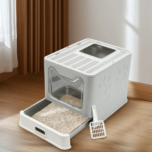 Bingopaw Stainless Steel Cat Litter Box with Lid Front Entry and Top Exit Toilet Box with Litter Scoop for Kittens, Easy Cleaning