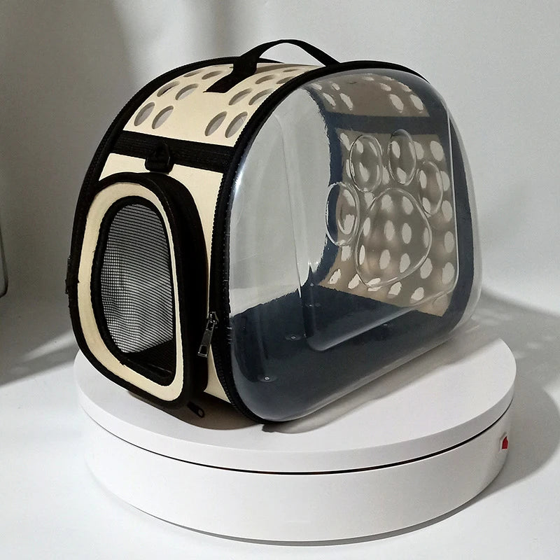 Portable Breathable Pet Carrier Backpack, Outdoor Handbag Transparent Foldable Breathable Pet Travel Shoulder Strap Bag