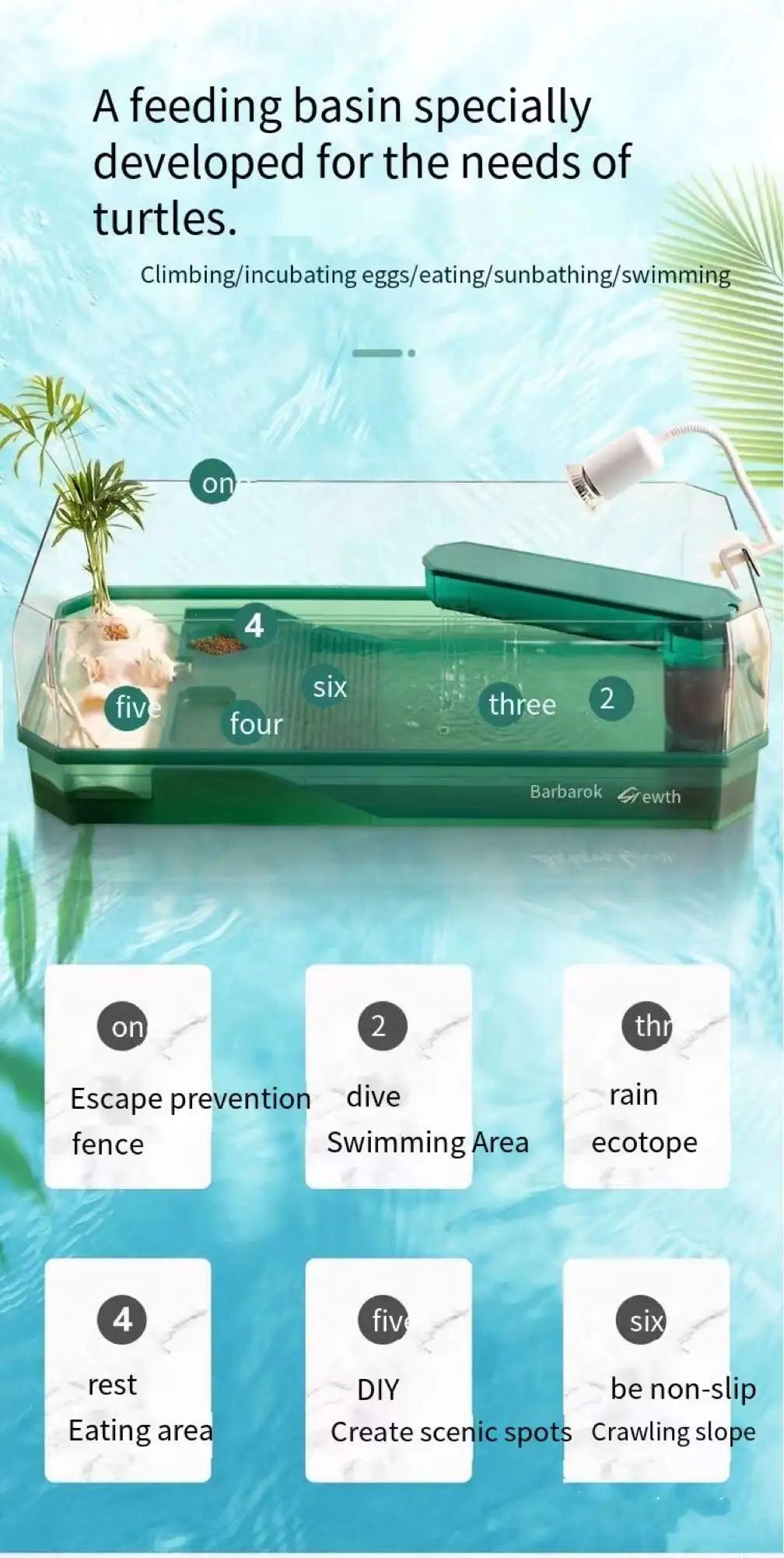 Aquarium turtle tank lazy person water-free breeding box with drying platform ecological turtle tank aquarium accessories 220V