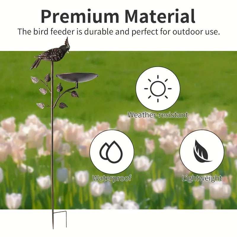 Metal Oriole Bird Feeder Stake, Waterproof Outdoor Bird Bath For Backyard Garden Lawn, Ground Feeders, Deep Antique Copper