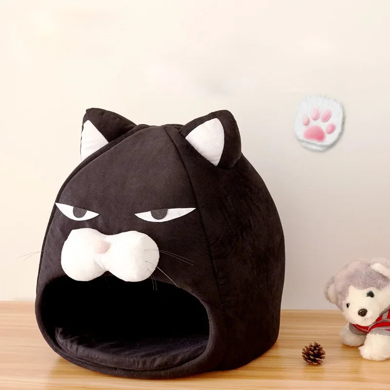 Warm Black Cat Shaped House/Bed For Cats Bed Cushion Sleeping Bag Mat Cat Accessories Pet  Bed Kennel