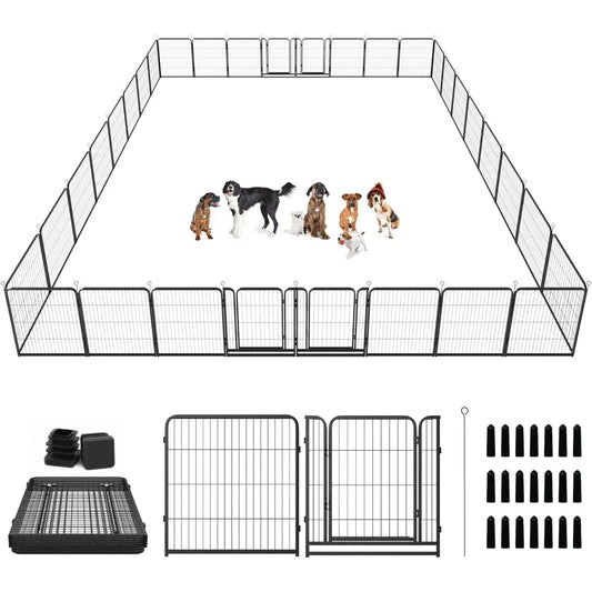 Dog Playpen Outdoor Extra Wide 32 Panels Heavy Duty Dog Fence 32" Height Anti-Rust with Doors Portable for RV Camping Yard