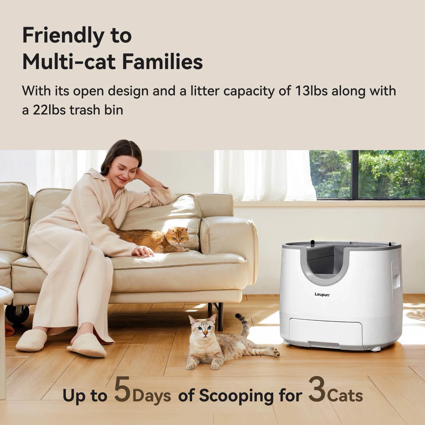 Loupurr L1 Open-Top Automatic Cat Litter Box Self-Cleaning, Easy Maintenance with Multi Safety Sensors, Large Capacity