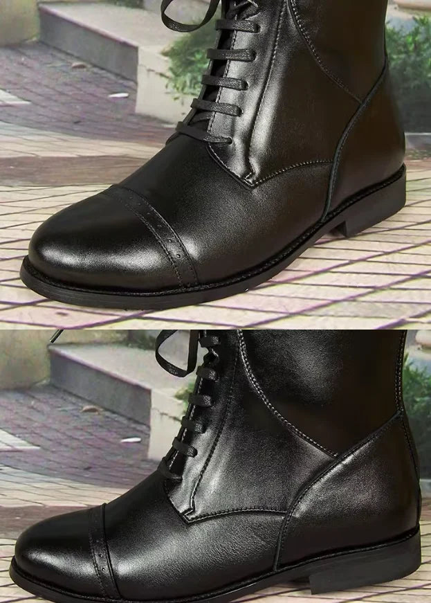 Men's High-top Genuine Leather Cowhide Ceremonial Guard Boots  British Autumn Zipper Men's Long Leather Riding Boots