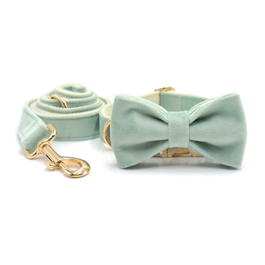 Green Tea Velvet Free Custom Dog Harness Soft Luxury Designer Dog Collar for Small Dogs Personalized Bowtie Collar Lead Poop Bag