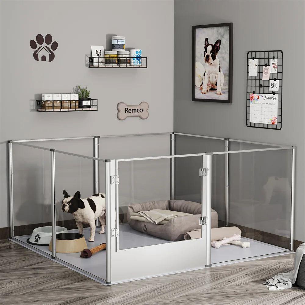 Extra Large Dog Playpen Acrylic Enclosure Pet Animal Bunny Ferrets Dog Fence Cage Whelping Box with Waterproof Fertility Pad