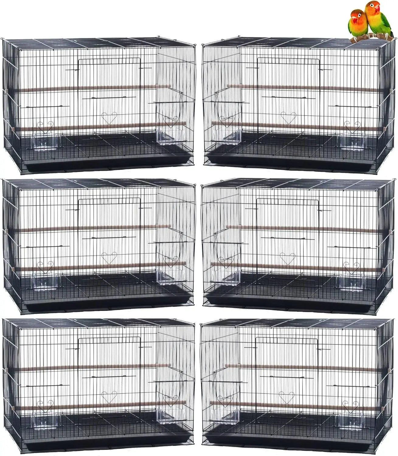 Lot of 6 Aviary Breeding Bird Cages Finch Parakeet Canary Lovebird Budgie Aviary Flight Cage 24"x16"x16"H (Black)