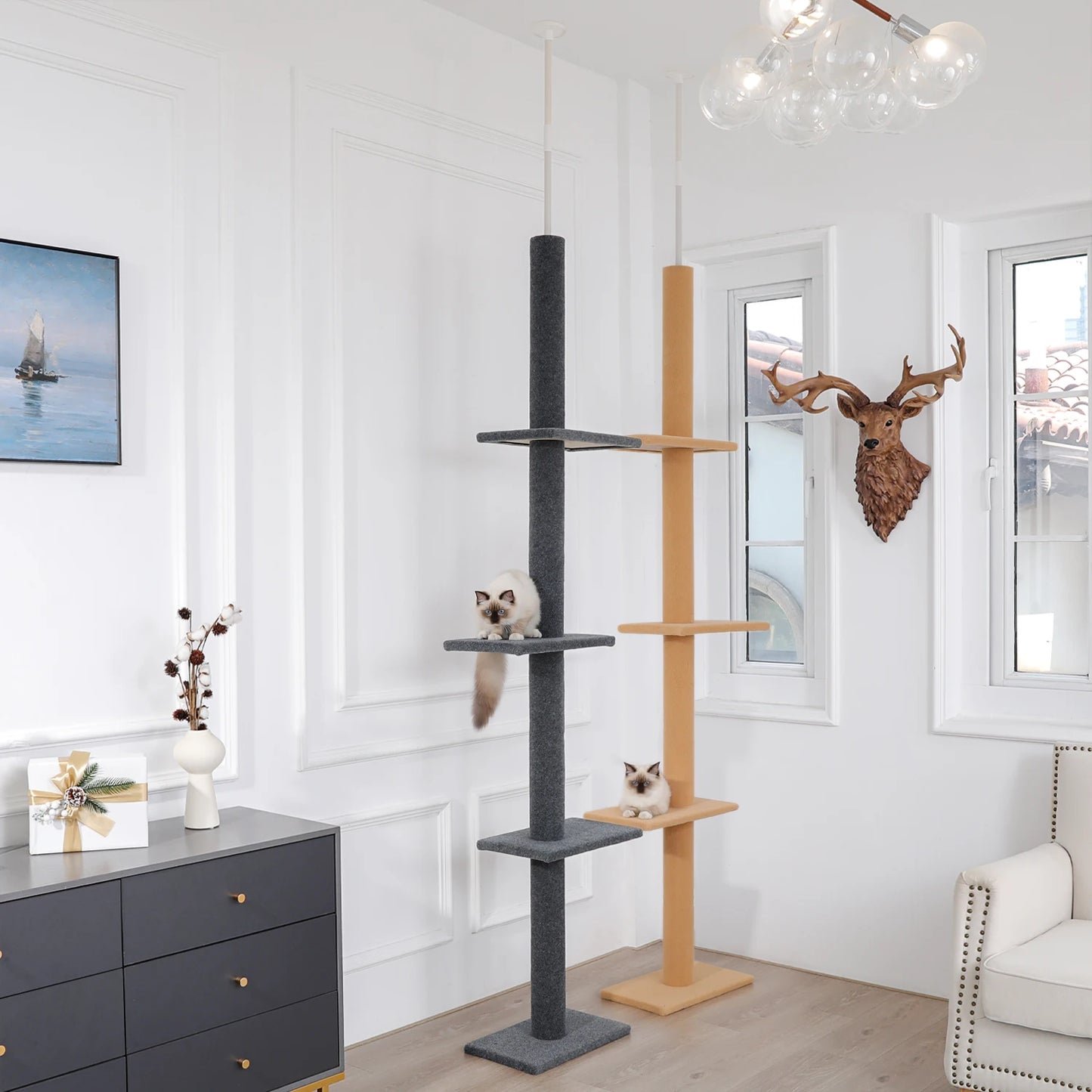 Adjustable Floor-to-Ceiling Vertical Cat Tree Tower Stable Tall Cat Climbing Tree Cat Kittens Cat Toy Suitable for Indoor Cats
