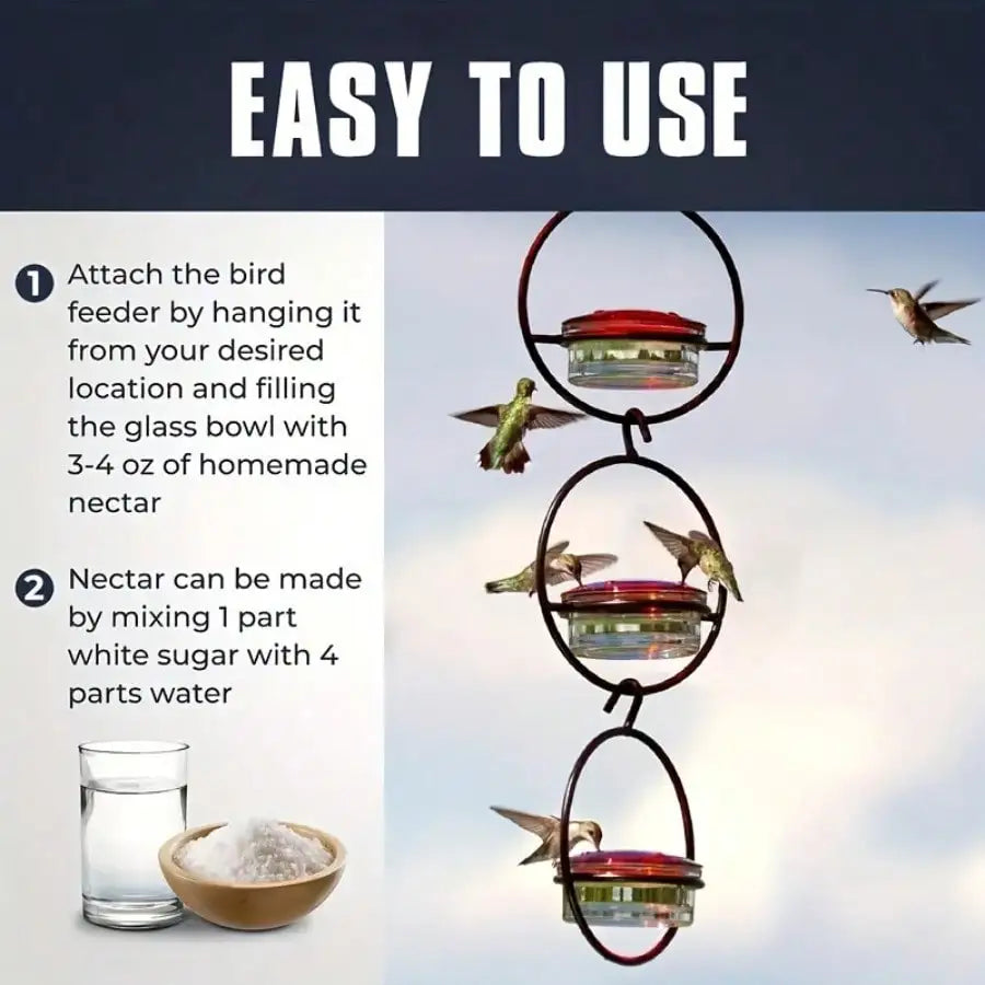 3pcs Metal Hanging Hummingbird Feeder With Red Glass Bottles, Transparent Design & Perches - No Electricity/Battery Needed