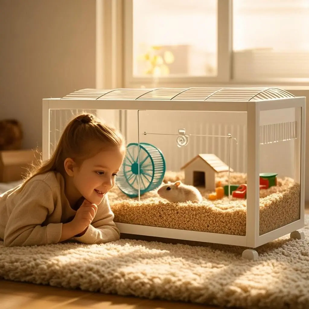 Hamster Cage,360° Viewing Transparent Hamster Habitats with Universal Wheels, Chew-Proof Dual Door Small Animal Habitat