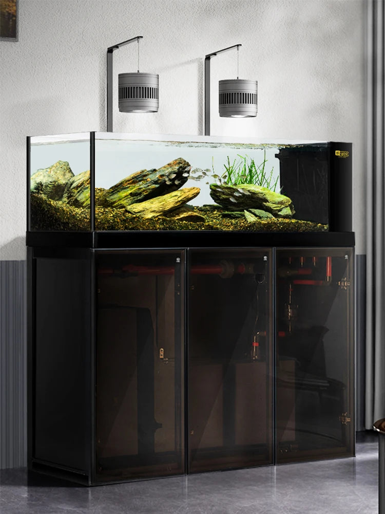 yjq native stream tank ultra-white glass side overflow ecological bottom filter fish tank living room aquarium