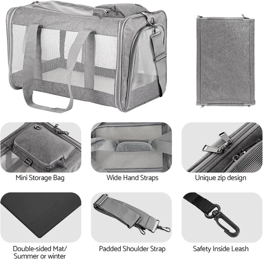 Dog Carrier, Cat Carrier Airline Approved Soft Pet Carrier with Breathable Honeycomb Board, Removable Support Board for Car,