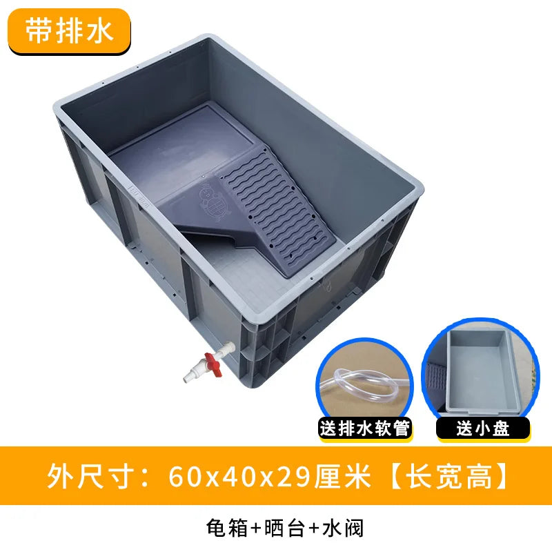 ‌Heavy-Duty Turtle Tank with Basking Platform - Large Plastic Aquarium for Reptiles, Waterproof Fish Pond with Drainage System