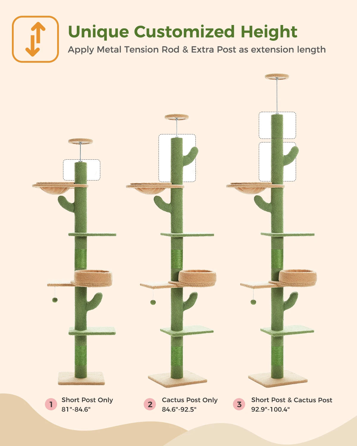 Adjustable Floor-to-Ceiling Vertical Cat Tree Tower Stable Tall Cat Climbing Tree Cat Kittens Cat Toy Suitable for Indoor Cats
