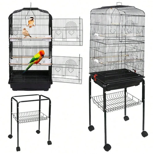 59''H Bird Cage Cockatiel Parakeet Finch Canary Home with Stand & Tray
