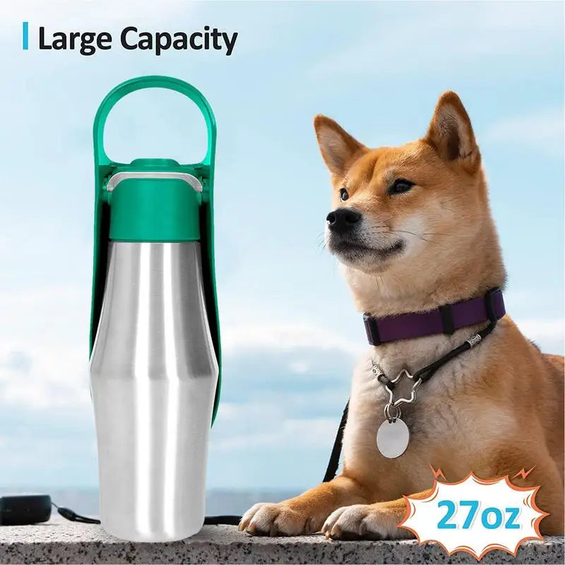 Dog Water Bottle 27oz Stainless Steel Travel Water Dispenser Travel Camping 2 In 1 Dog Water Bowl