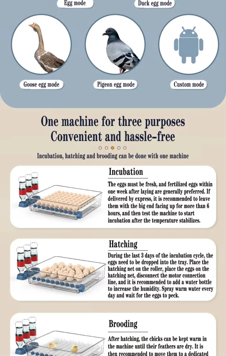 Intelligent Egg Incubator 6/9/12/15/24/36/48/56/64/98/120/128/152/176/192 Eggs for Ostrich Chicken Duck and other Birds