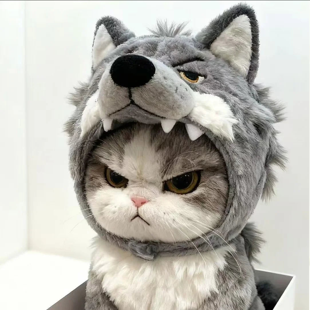 Dog and cat wolf head shape hood cute pet doll hood plush doll autumn and winter hood decoration pet supplies