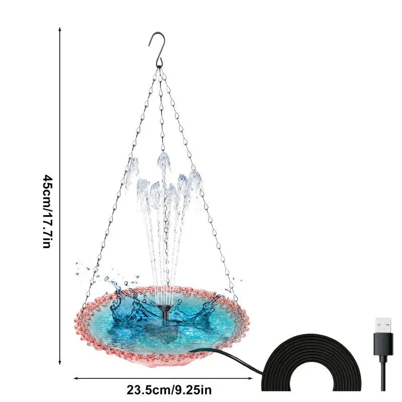 Bird Bath For Outside Hummingbird Hangable Food Feeder USB Charging Hangable Bird Feeder And Bath With Fountain Pump