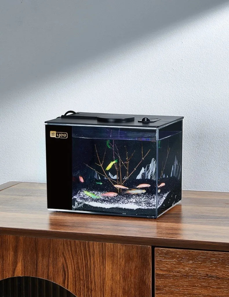 Desktop Fish Tank Betta Goldfish Aquarium with Light and Water Pump Luxury Mini Fishbowl Home Fish Aquatic Pet Decor Terrarium