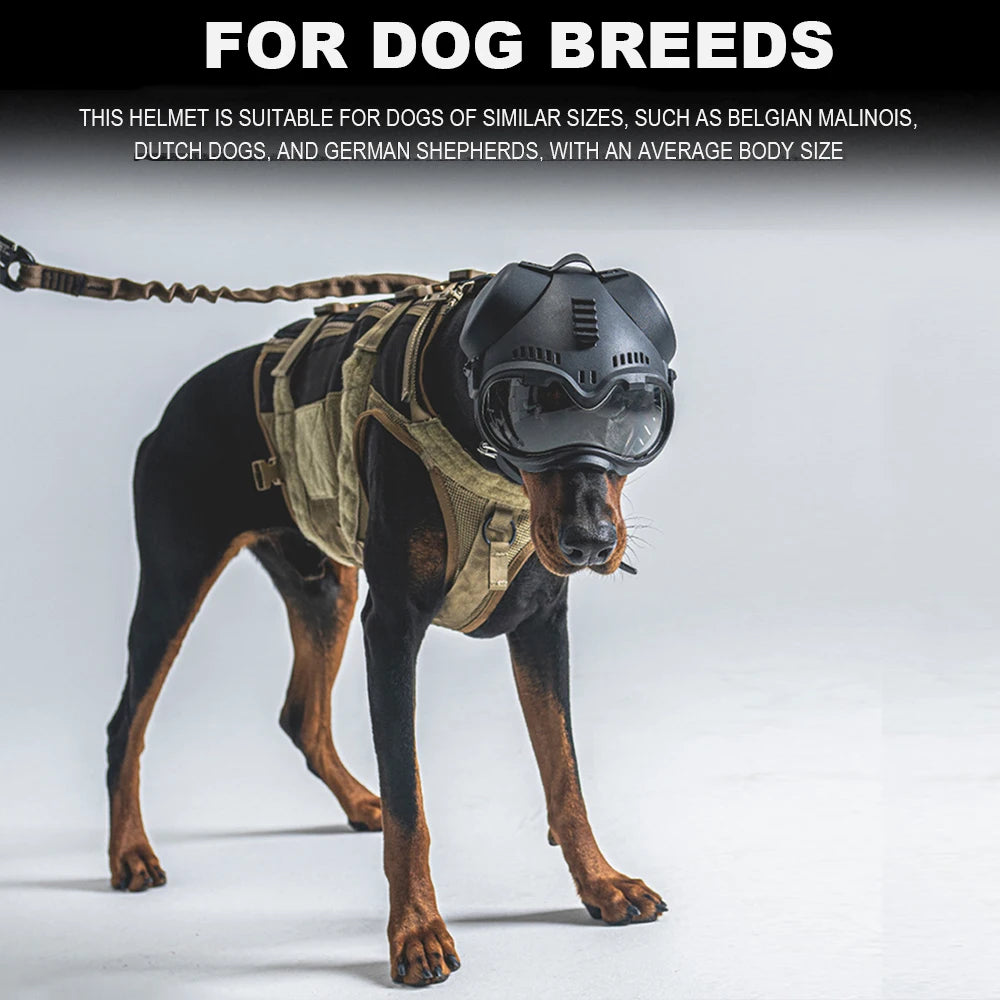 Tactical Dog Military Hunting Training K9 Helmet, Large Dog Patrol Dogs Sheepdog Pet Motorcycle Protective Helmet with Goggles