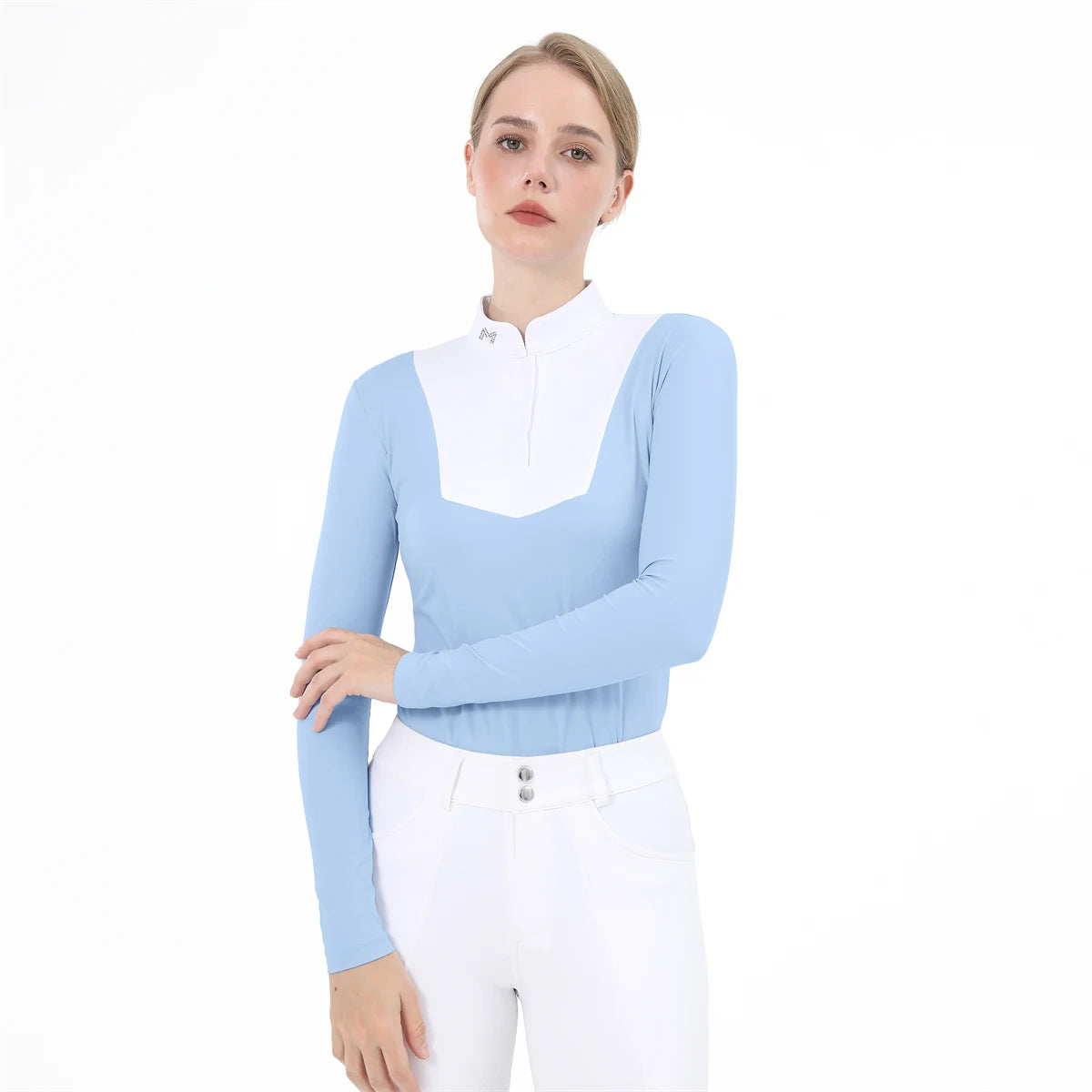 M LOGO Horse Riding Base Layer T-Shirts Women Equestrian Long Sleeve Top Ladies Breathable Competition Show Zipper Sports Blouse