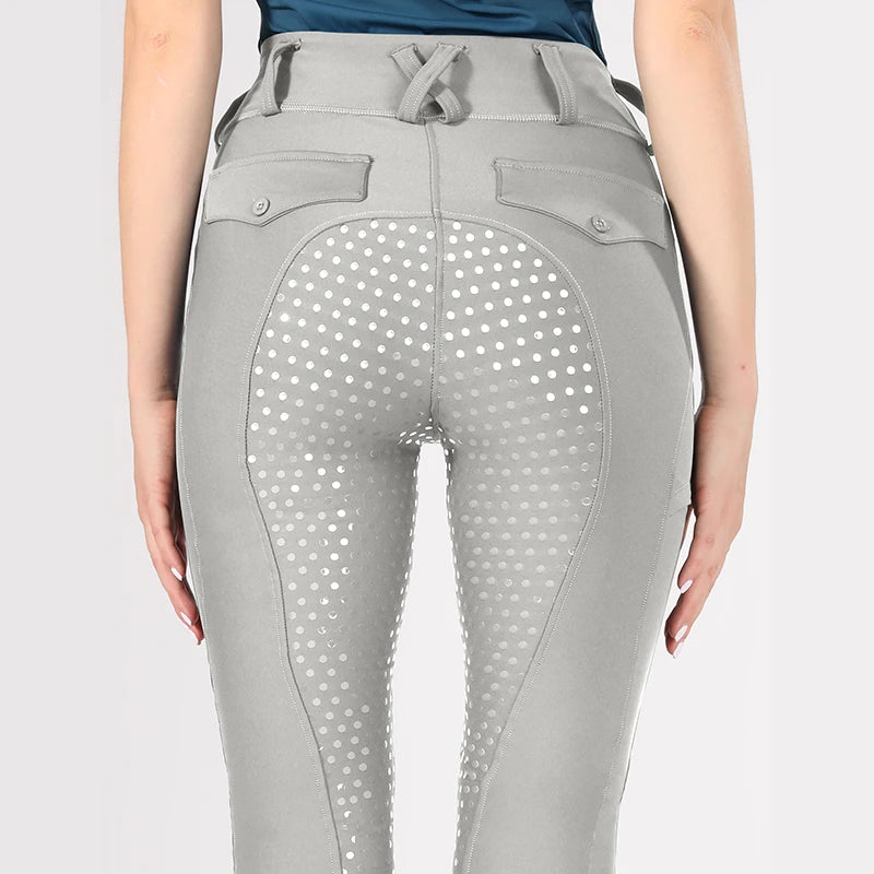 MXLLINA White Horse Riding Pants Women Equestrian Breeches Full Seat Silicone Competition Leggings Anti-pilling Sports Tights