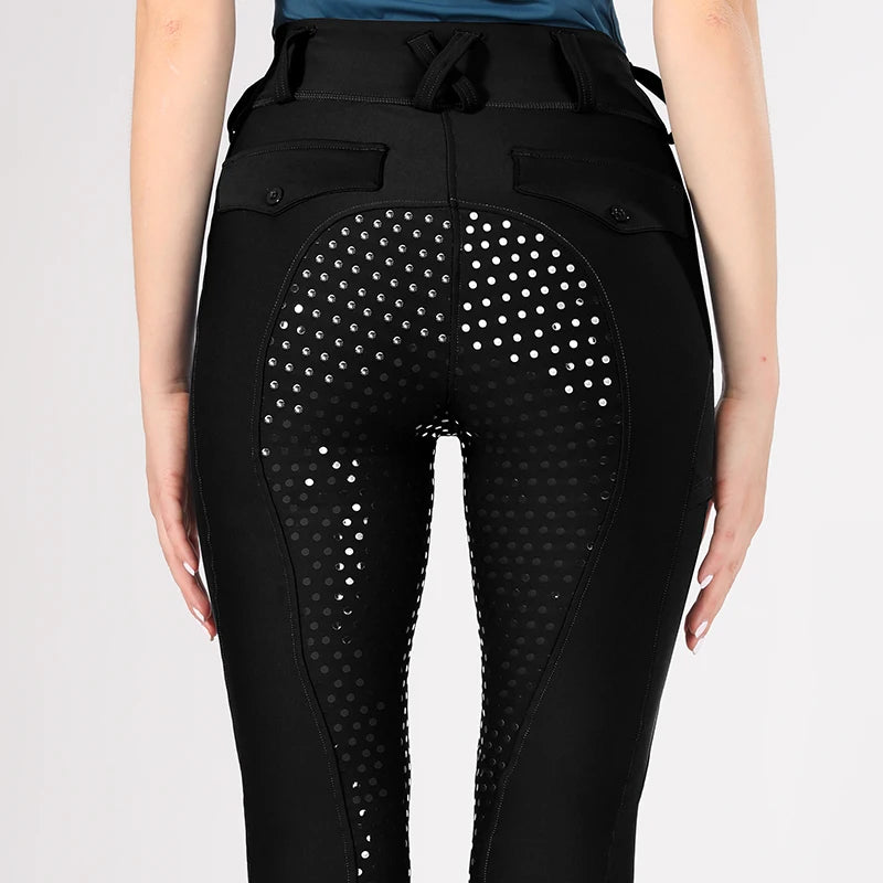 MXLLINA White Horse Riding Pants Women Equestrian Breeches Full Seat Silicone Competition Leggings Anti-pilling Sports Tights