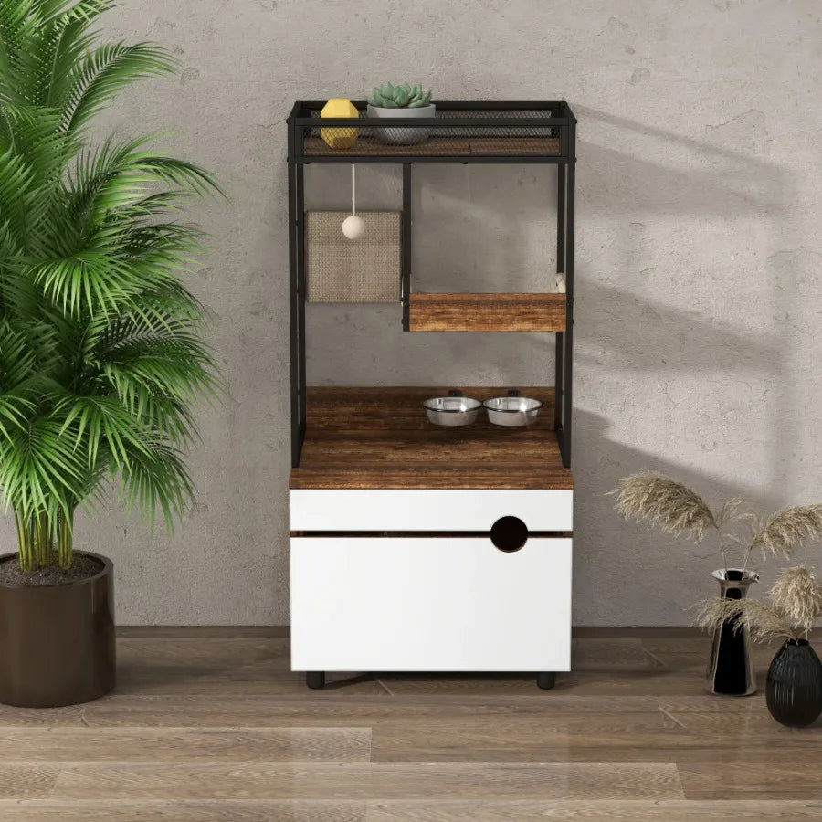 Cat Litter Box Enclosure with Cat Tree Cat Furniture Cabinet