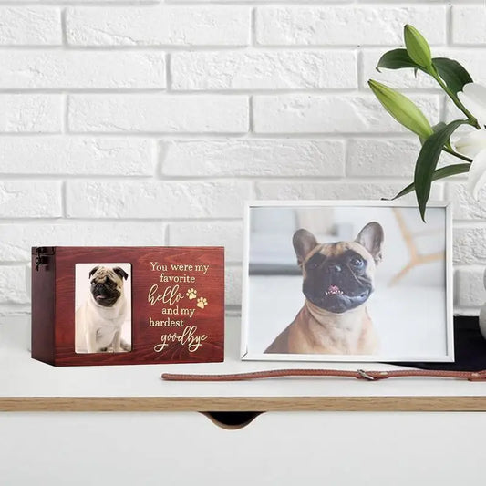 Dog or Cat Urn Wooden Urn For Ashes With Photo Display Cremation Box For Ashes Pet Memorial Box For Cats Dogs