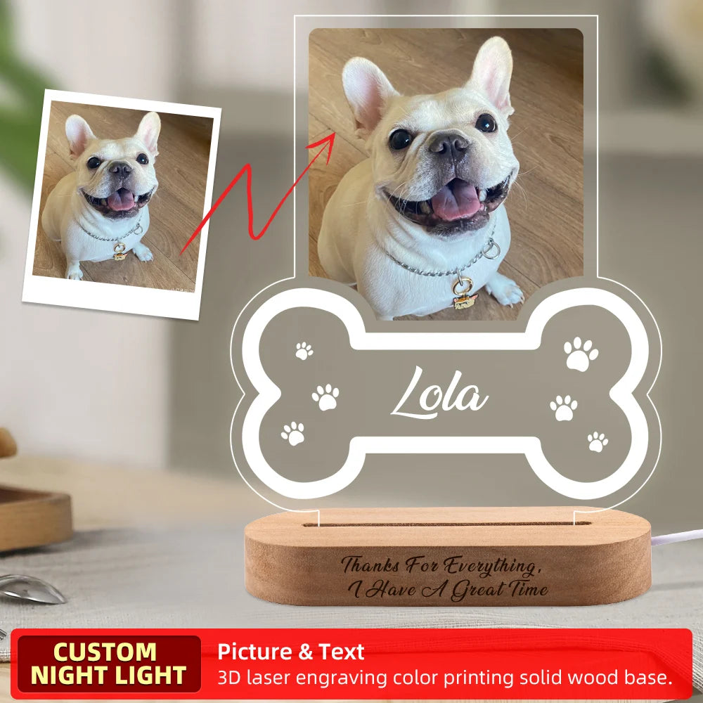 Custom Dog Photo Night Light Pet Memorial Gift Lights Up Pet Memorial Plaque Cat Photo Gift Personalized Gift for Pet Loss