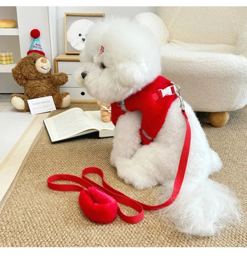 Fashion Pet Rabbit Fur Plush Pet Traction Set Warm Thick Pet Dog Cat Walking Dog Outdoor Teddy Plush Traction Rope Chest Harness