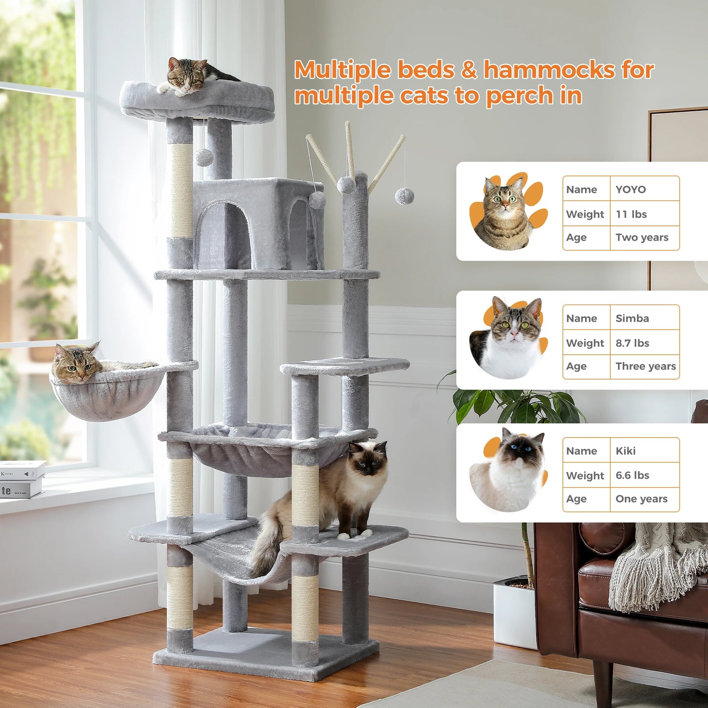 Large Cat Tree Tall Cat Tower for Indoor Cats Multi-Level Plush Cat Condo with Scratching Posts Scratching  Posts  Perches Caves