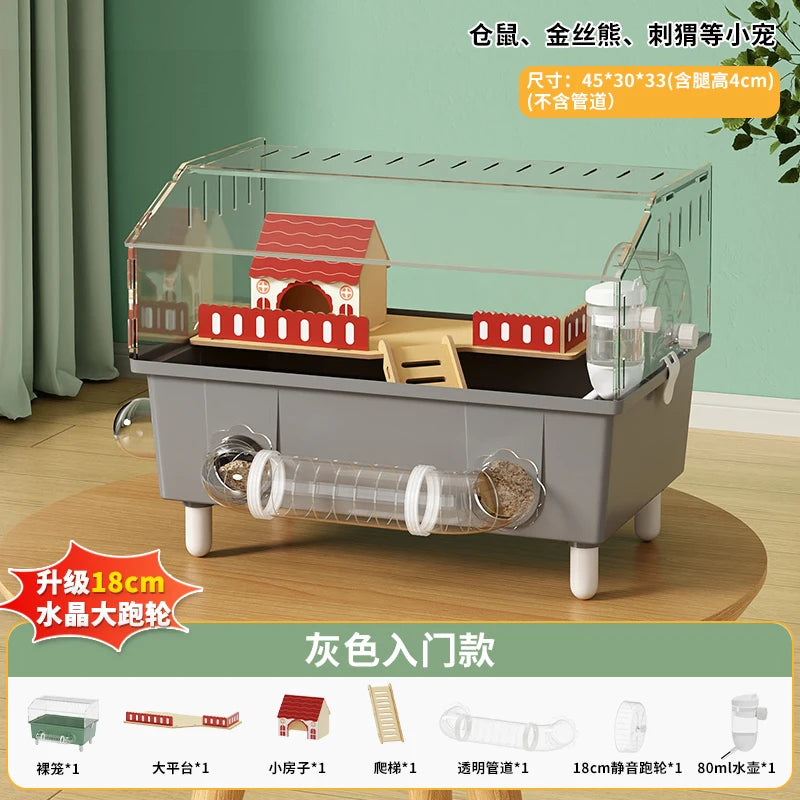 Transparent Acrylic Hamster House, with Tunnel,
