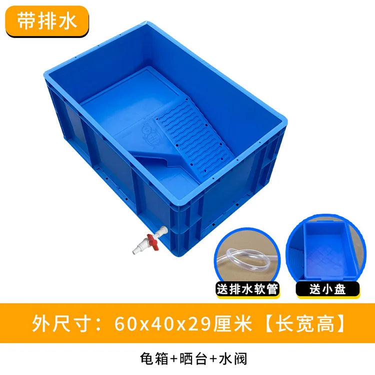 ‌Heavy-Duty Turtle Tank with Basking Platform - Large Plastic Aquarium for Reptiles, Waterproof Fish Pond with Drainage System