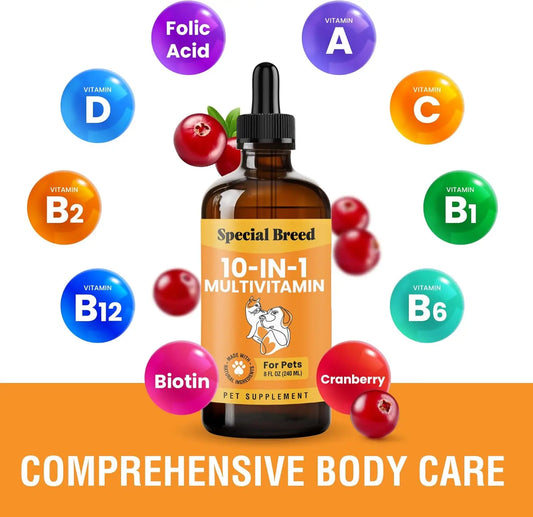 8 Ounce (Pack of 1)10-in-1 Liquid Multivitamin for Dogs and Cats, 8 Ounce Multi Vitamin Supplement, Vitamin for Dogs,  Cats,