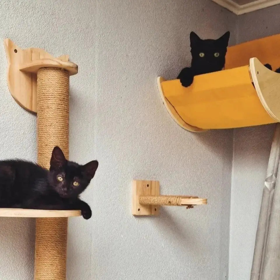 Wall-Mounted Cat Hammock Cradle Cat Climbing Frame Floating Shelf Solid Wood Cats Scratch Posts for Sleeping and Playing Toy