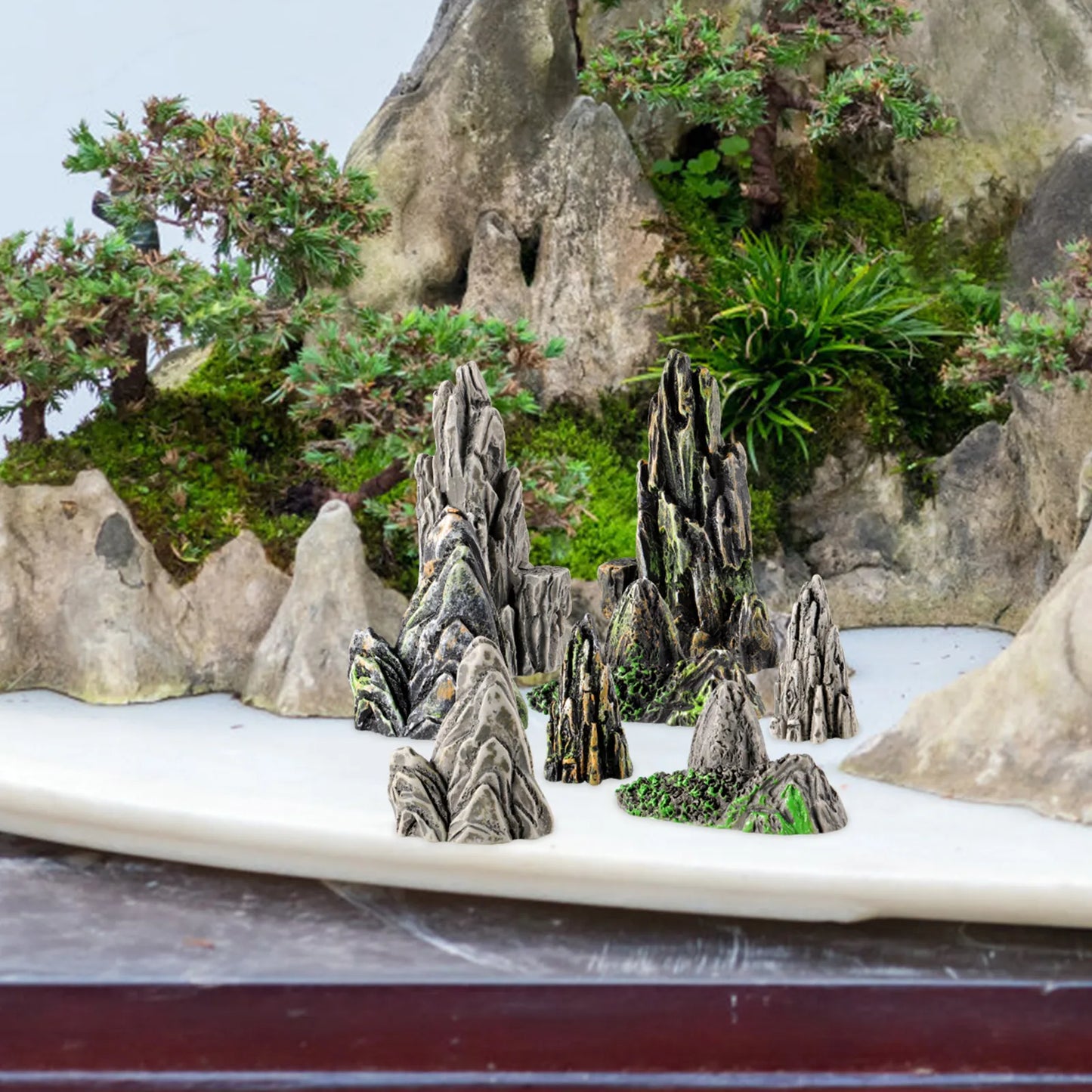 8 Pcs Mini Resin Rockery Simulated Mountain Bonsai Landscape Accessory Figurines Home Decor Garden ornament Craft Aquarium Decor