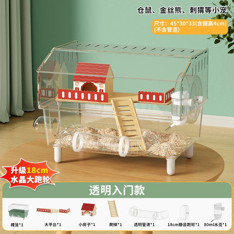 Transparent Acrylic Hamster House, with Tunnel,