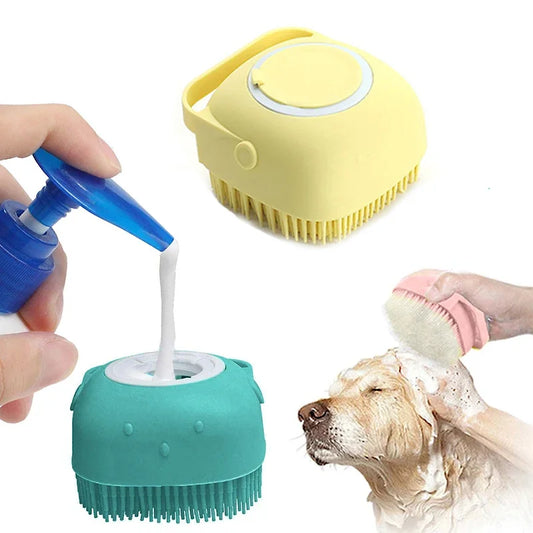 Soft Safety Bathroom Gloves  Puppy Dog Cat Bath Massage Gloves Brush Silicone Comb with Shampoo Box Massager Comb Grooming Shower Brush
