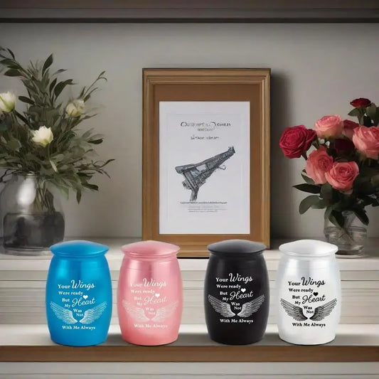 Set of 4 Cremation Mini Urns - 1.57 Inch Small Keepsake Urns for Human/Pet Ashes Memorial Ashes Holder-Your Wings were Ready